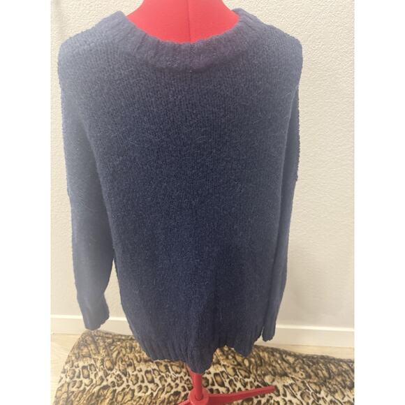 Navy Blue Pullover Sweater Cozy Knit Relaxed Fit - Picture 2 of 5